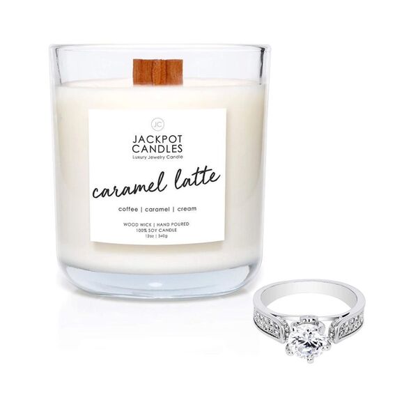 NWT Jackpot Candles Carmel Latte Candle w/ Ring Inside Valued between $5-$5,000 - Picture 1 of 2